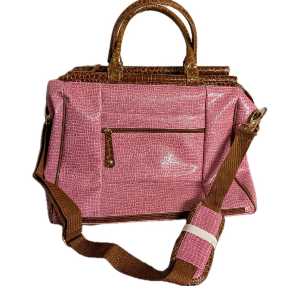 Samantha Brown Croc Embossed Dowel Bag Pink/Camel Waterproof Travel New Carry on - Picture 2 of 6